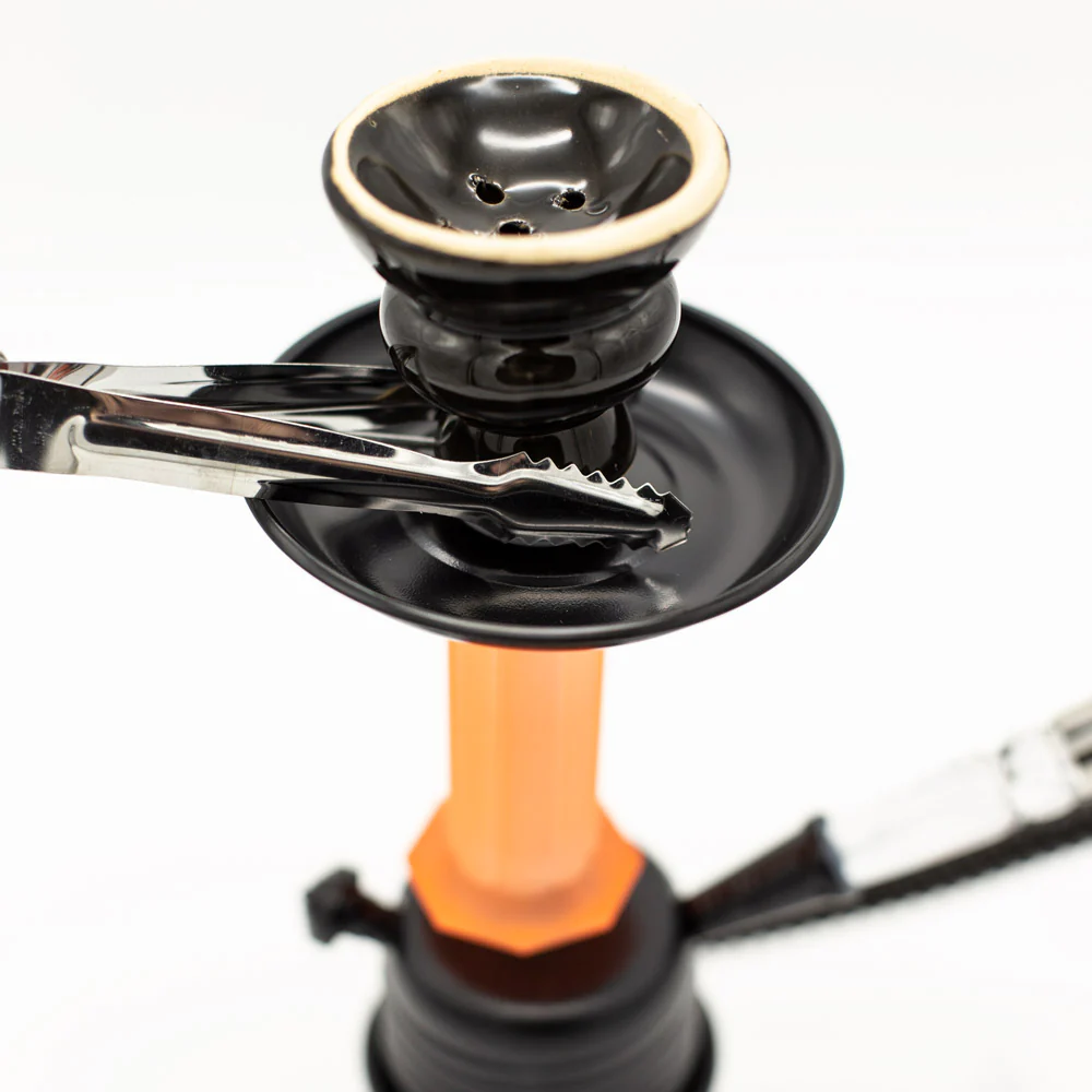 Orange Flames Acrylic Black Metal Hookah [One Hose] - Image 2