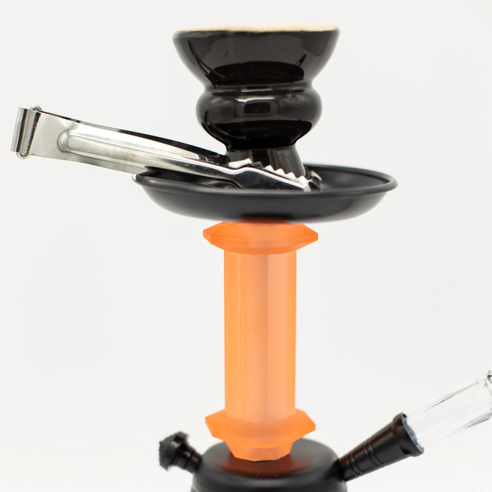Orange Flames Acrylic Black Metal Hookah [One Hose] - Image 3
