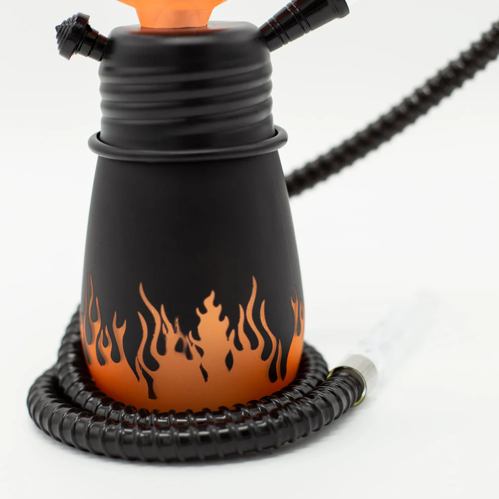 Orange Flames Acrylic Black Metal Hookah [One Hose] - Image 4