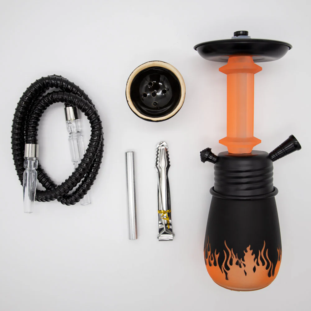 Orange Flames Acrylic Black Metal Hookah [One Hose] - Image 5