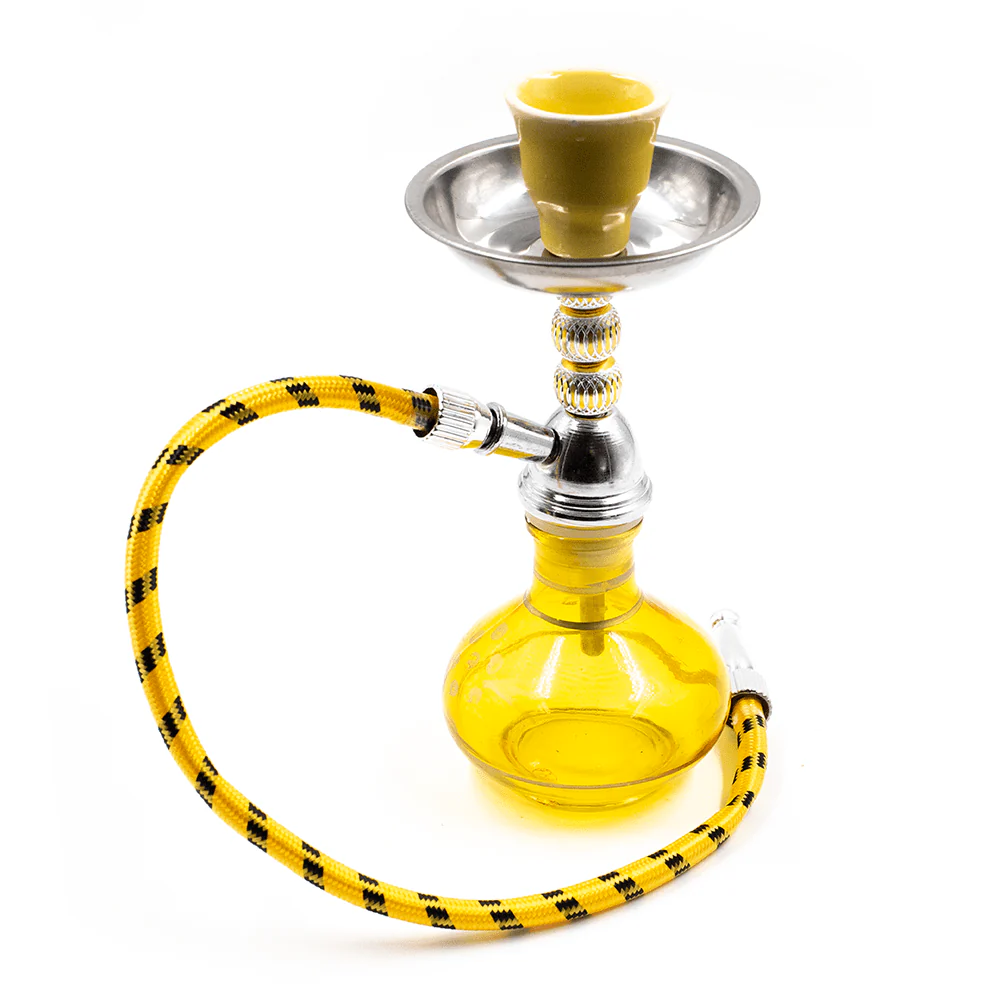 HOOKAH- 1 HOSE NATIVE W/GOLD PRINT - YELLOW 18CM - Image 2