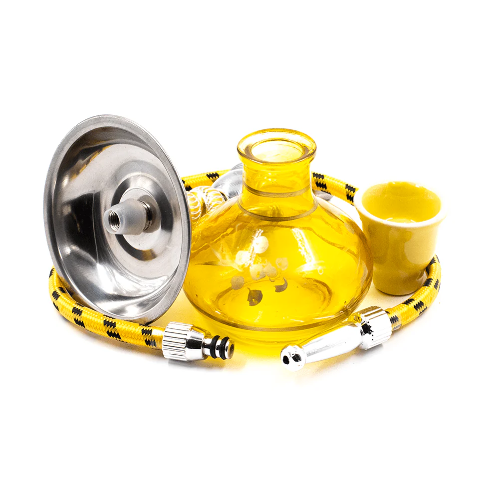 HOOKAH- 1 HOSE NATIVE W/GOLD PRINT - YELLOW 18CM - Image 3