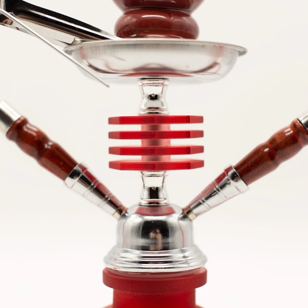 Red Smooth Bubble Glass Chrome Metal Hookah [Two Hose] - Image 3