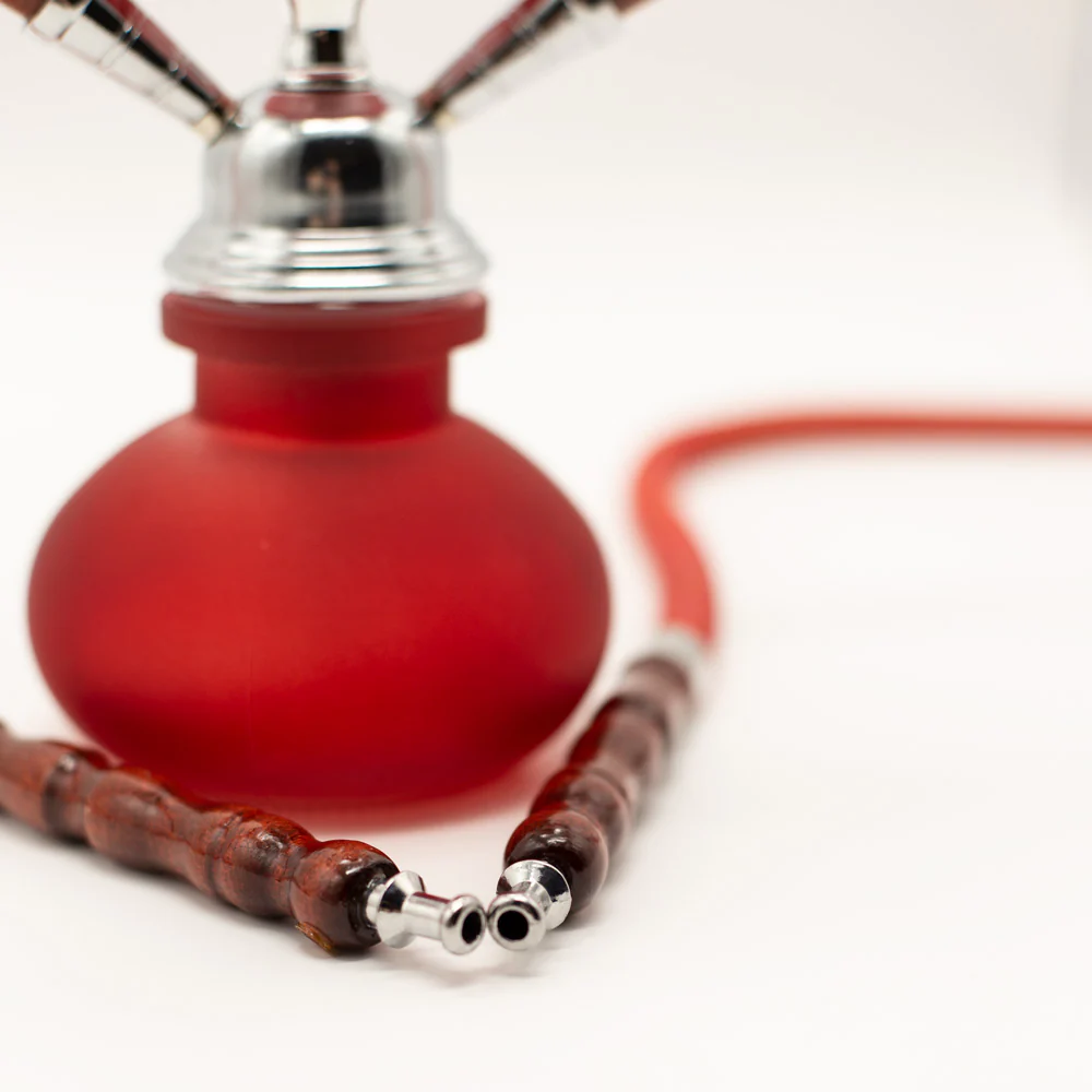 Red Smooth Bubble Glass Chrome Metal Hookah [Two Hose] - Image 4