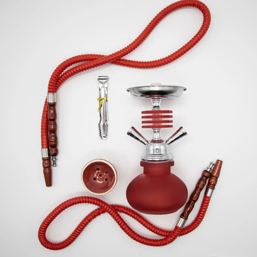 Red Smooth Bubble Glass Chrome Metal Hookah [Two Hose] - Image 5