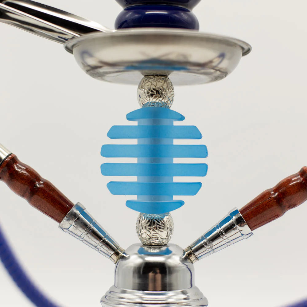 Light Blue Smooth Bubble Glass Chrome Metal Hookah [Two Hose] - Image 3