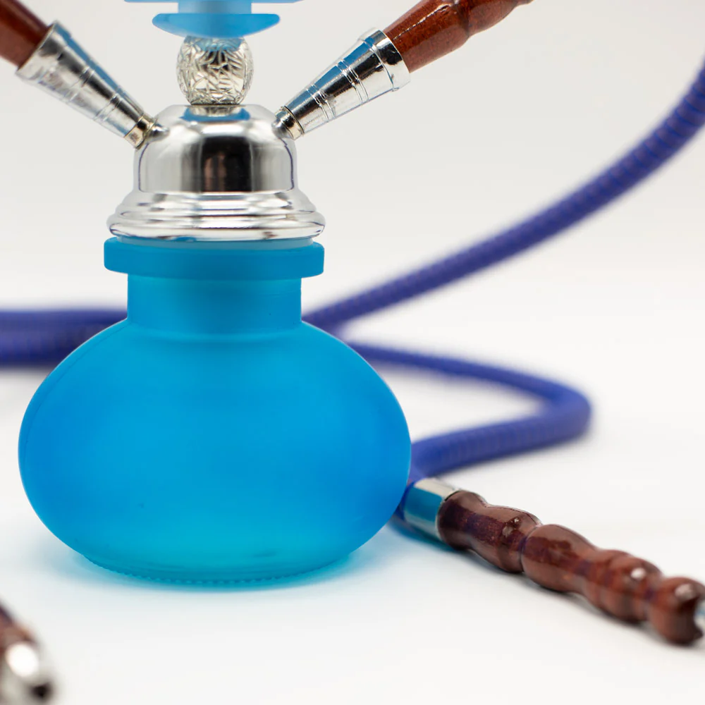 Light Blue Smooth Bubble Glass Chrome Metal Hookah [Two Hose] - Image 4