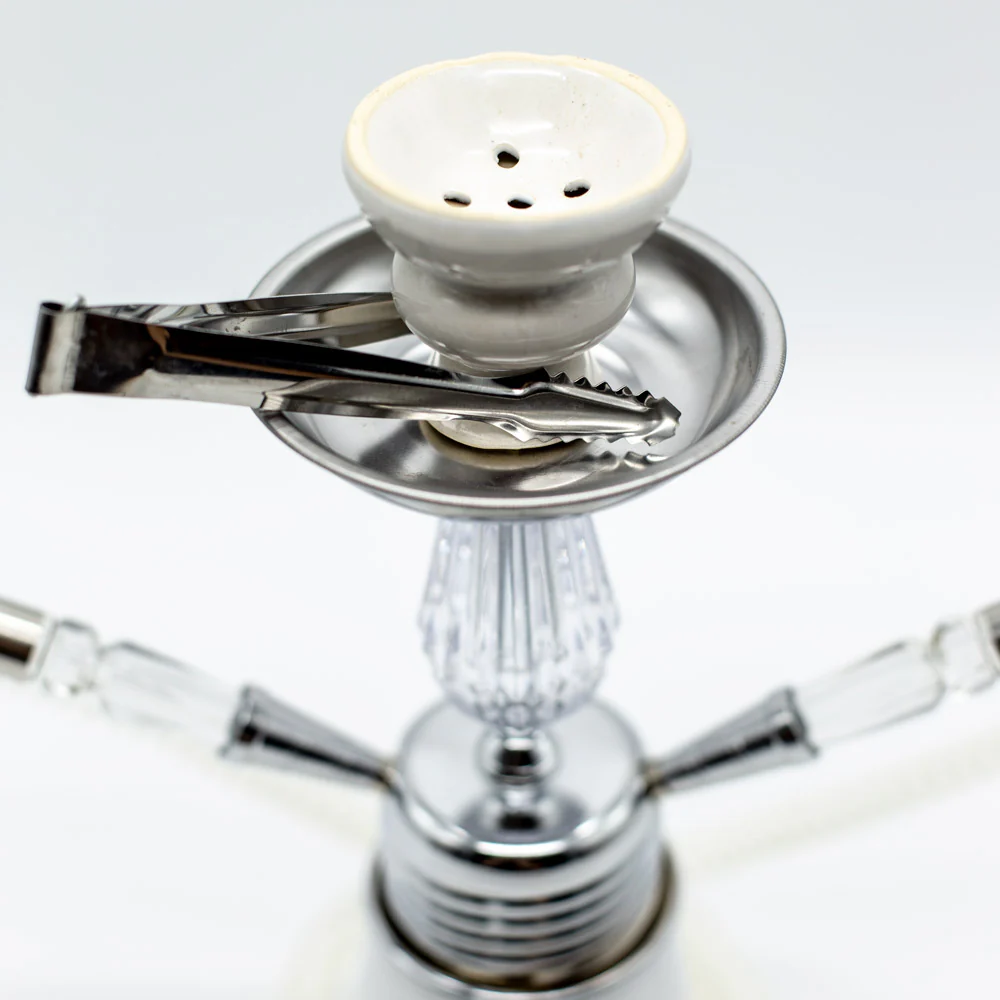 White Glass Chrome Metal Hookah - Two Hose - Image 2