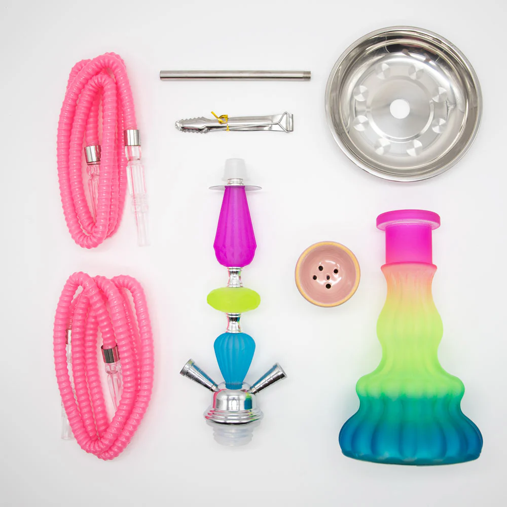 Rainbow Jelly Stack Acrylic Chrome Metal Hookah [Two Hose] - Image 4