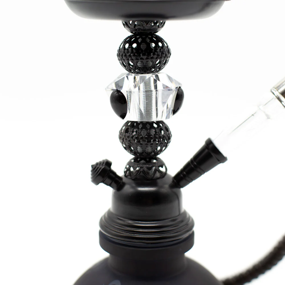 HOOKAH - 26cm 1 HOSE BLACK ARABIC GLASS BLACK METAL & CONE - Image 3