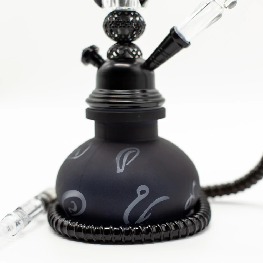 HOOKAH - 26cm 1 HOSE BLACK ARABIC GLASS BLACK METAL & CONE - Image 4