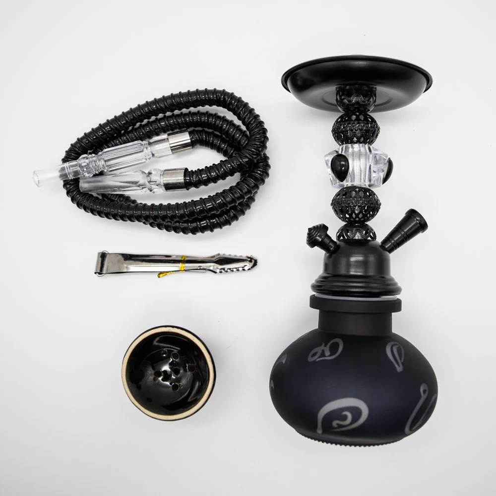 HOOKAH - 26cm 1 HOSE BLACK ARABIC GLASS BLACK METAL & CONE - Image 5