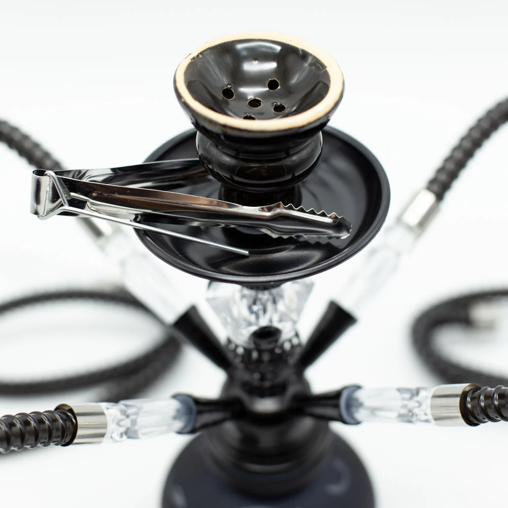 HOOKAH - 26cm 4 HOSE BLACK ARABIC GLASS BLACK METAL & CONE - Image 2