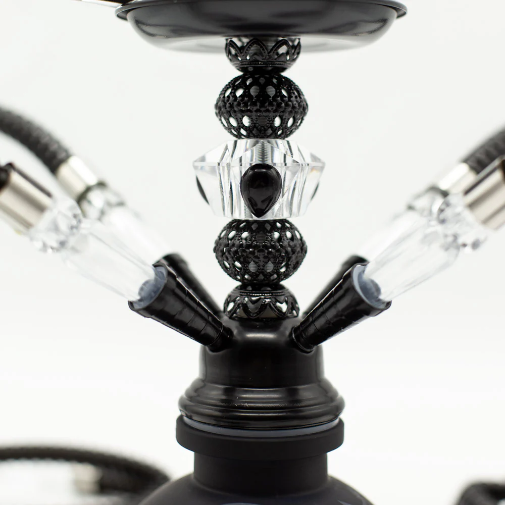 HOOKAH - 26cm 4 HOSE BLACK ARABIC GLASS BLACK METAL & CONE - Image 3