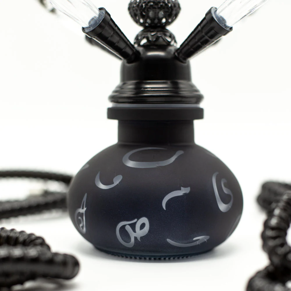 HOOKAH - 26cm 4 HOSE BLACK ARABIC GLASS BLACK METAL & CONE - Image 4