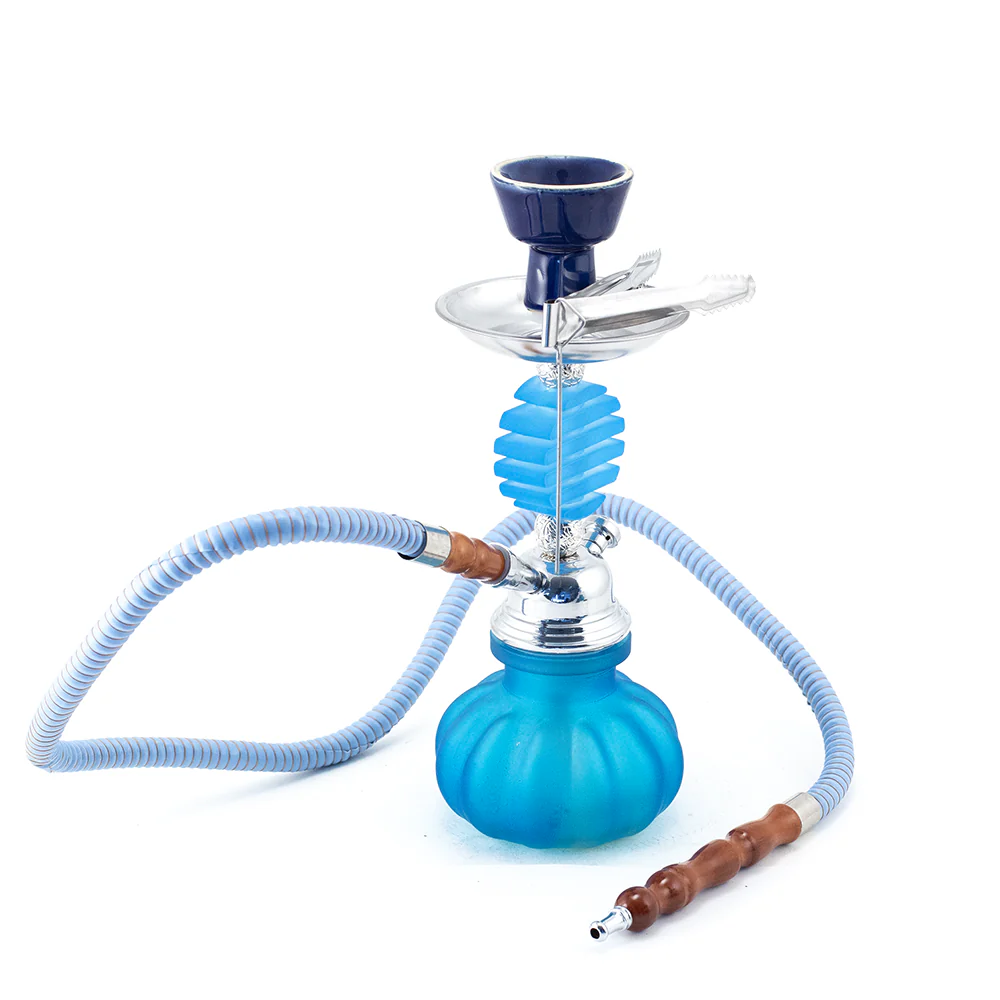 HOOKAH - 27cm 1 HOSE LIGHT BLUE GLASS CHROME METAL BLUE CONE - Image 2
