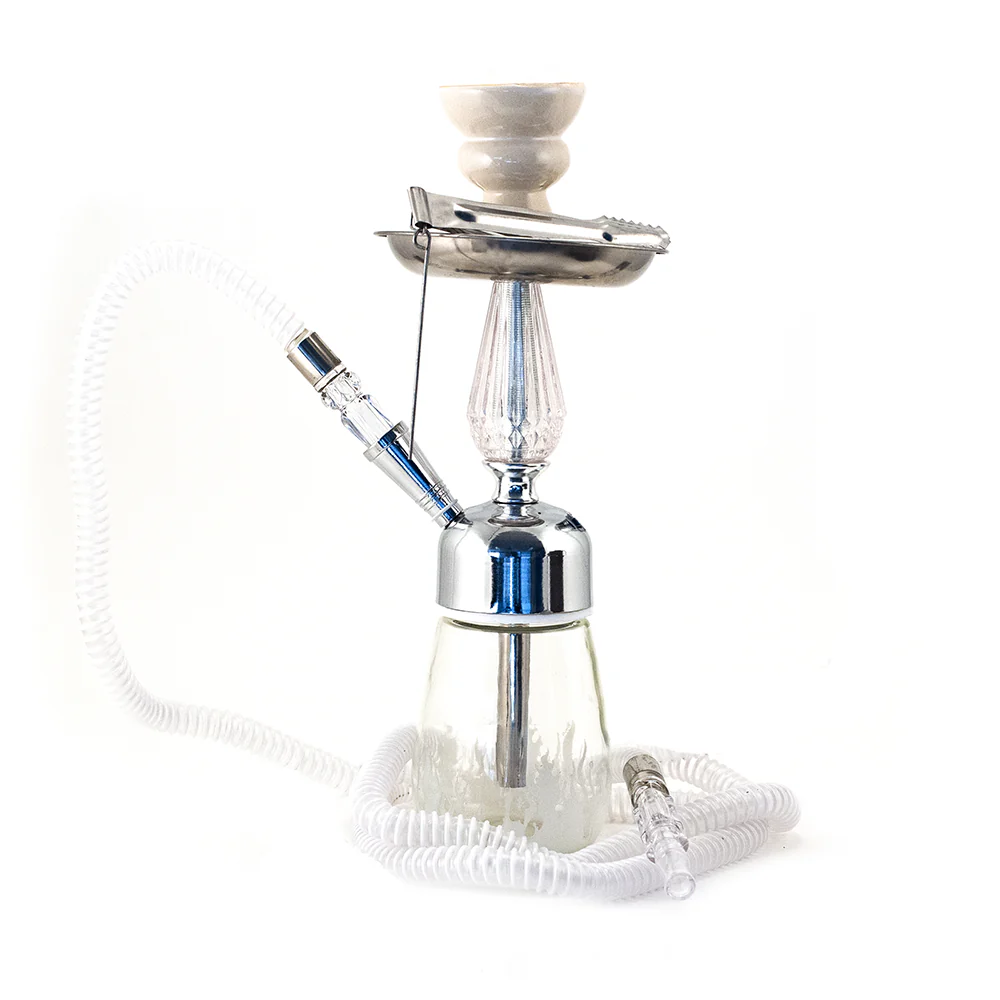 HOOKAH - 32cm 1 HOSE CLEAR ACRYLIC CHROME METAL WHT CONE TUBE