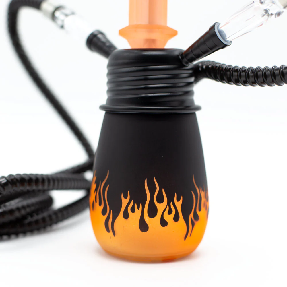 Orange Flames Acrylic Black Metal Hookah [Two Hose] - Image 4