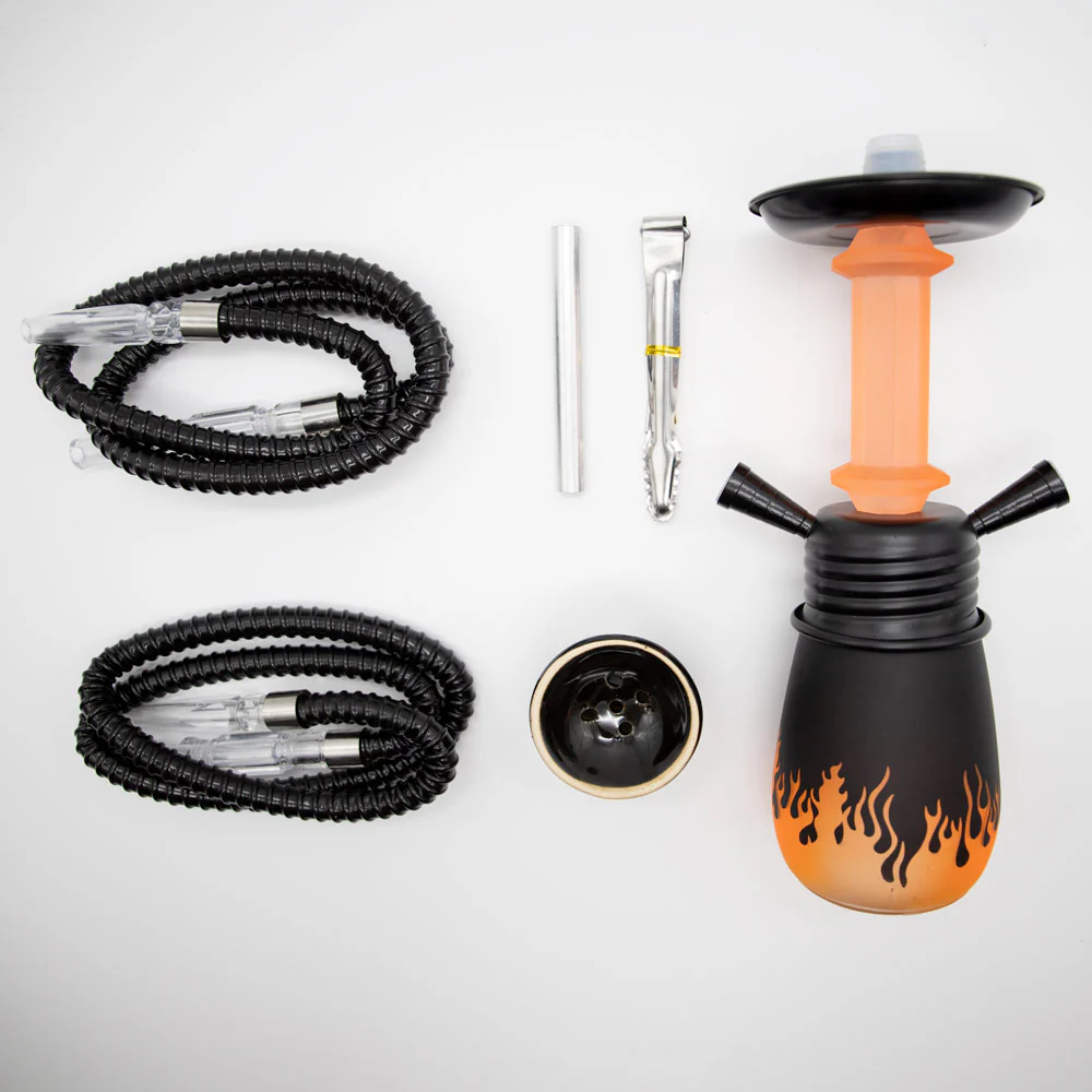 Orange Flames Acrylic Black Metal Hookah [Two Hose] - Image 5