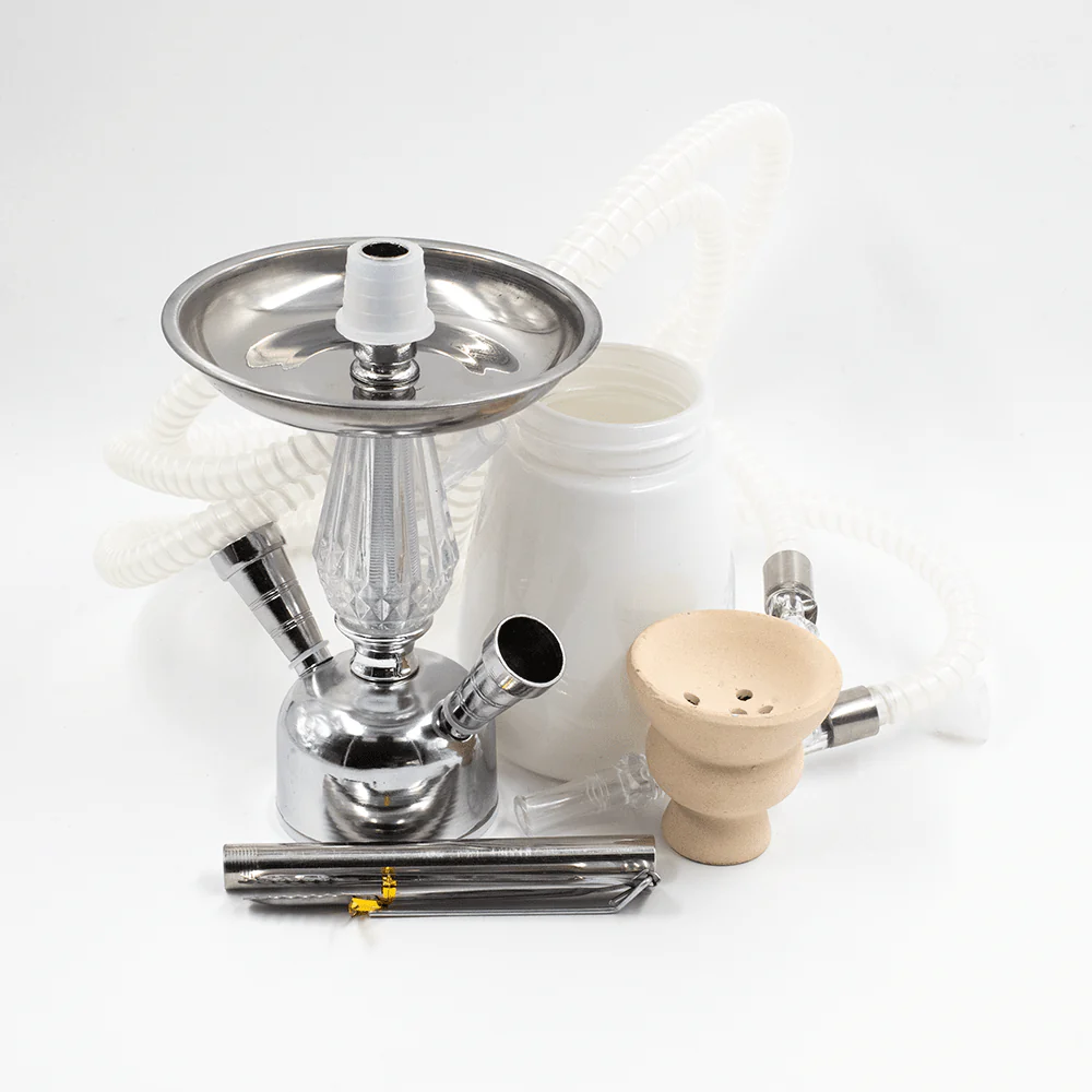 White Glass Chrome Metal Hookah [Two Hose] - Image 3