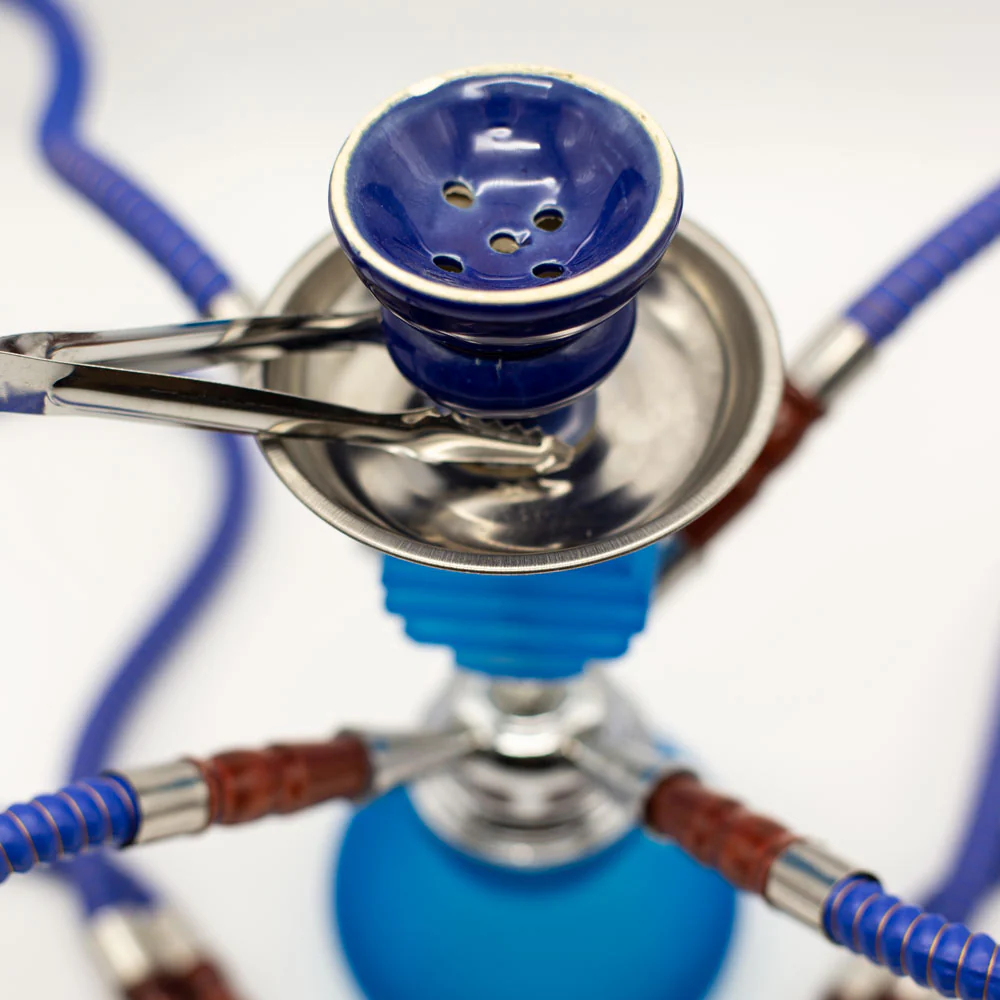 Light Blue Smooth Bubble Glass Chrome Metal Hookah [Four Hose] - Image 2