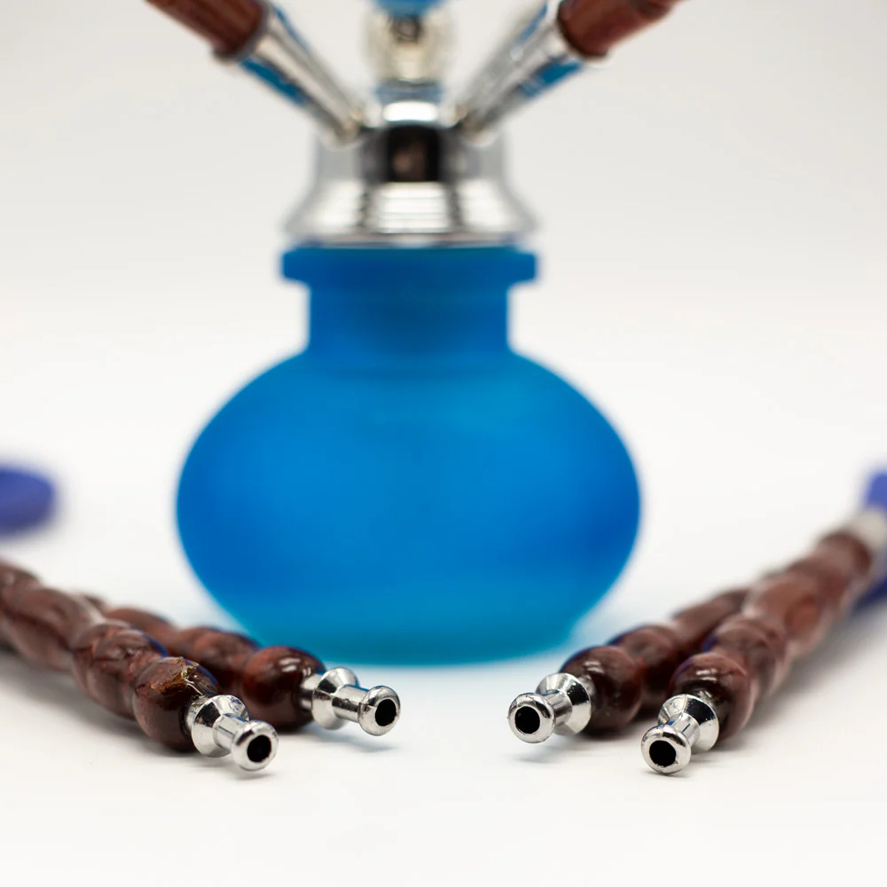 Light Blue Smooth Bubble Glass Chrome Metal Hookah [Four Hose] - Image 3
