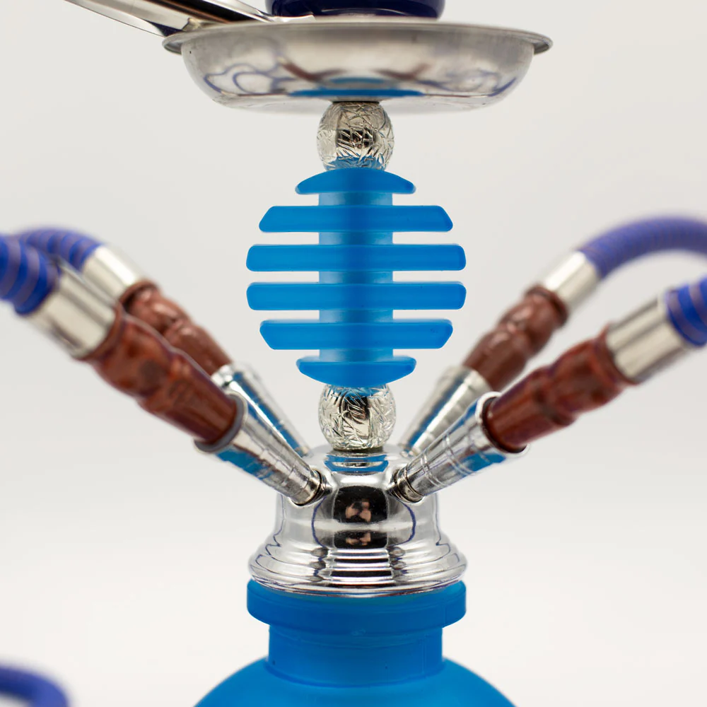 Light Blue Smooth Bubble Glass Chrome Metal Hookah [Four Hose] - Image 4
