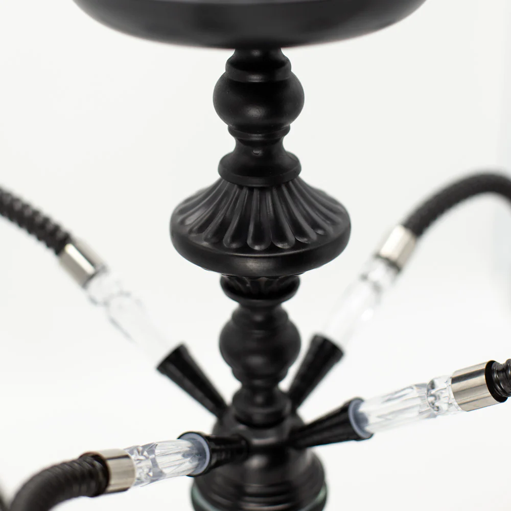 Green Flames Glass Black Metal Hookah [Four Hose] - Image 2