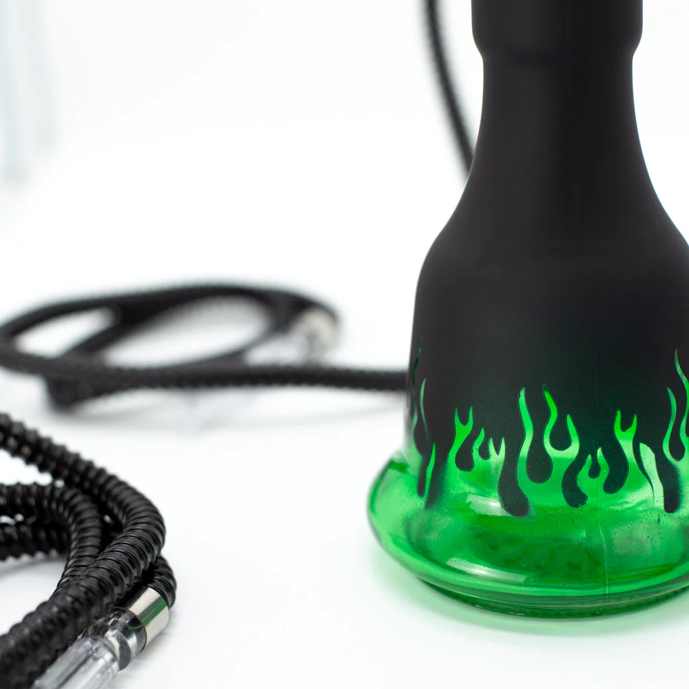 Green Flames Glass Black Metal Hookah [Four Hose] - Image 3