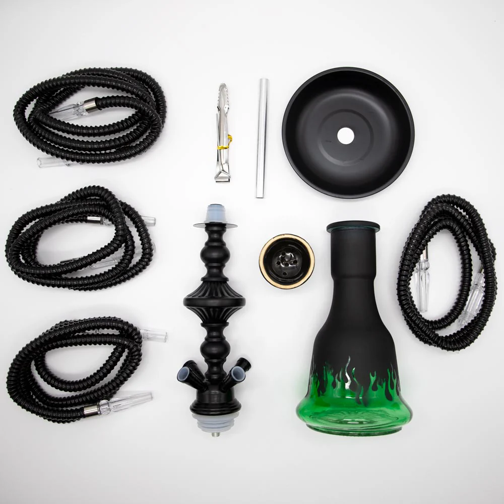 Green Flames Glass Black Metal Hookah [Four Hose] - Image 4