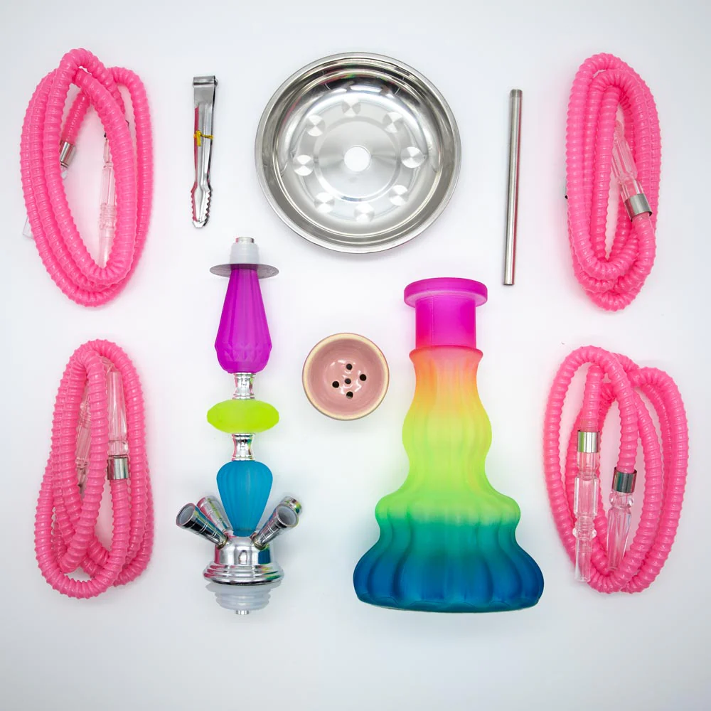 Rainbow Jelly Stack Acrylic Chrome Metal Hookah [Four Hose] - Image 5