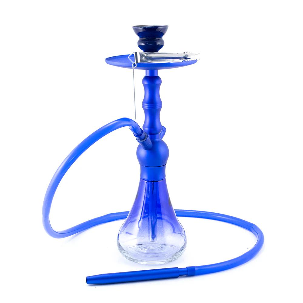 HOOKAH - 40cm 1 HOSE BLUE FADE GLASS BLUE ALUMINIUM BLUE CONE - Image 2