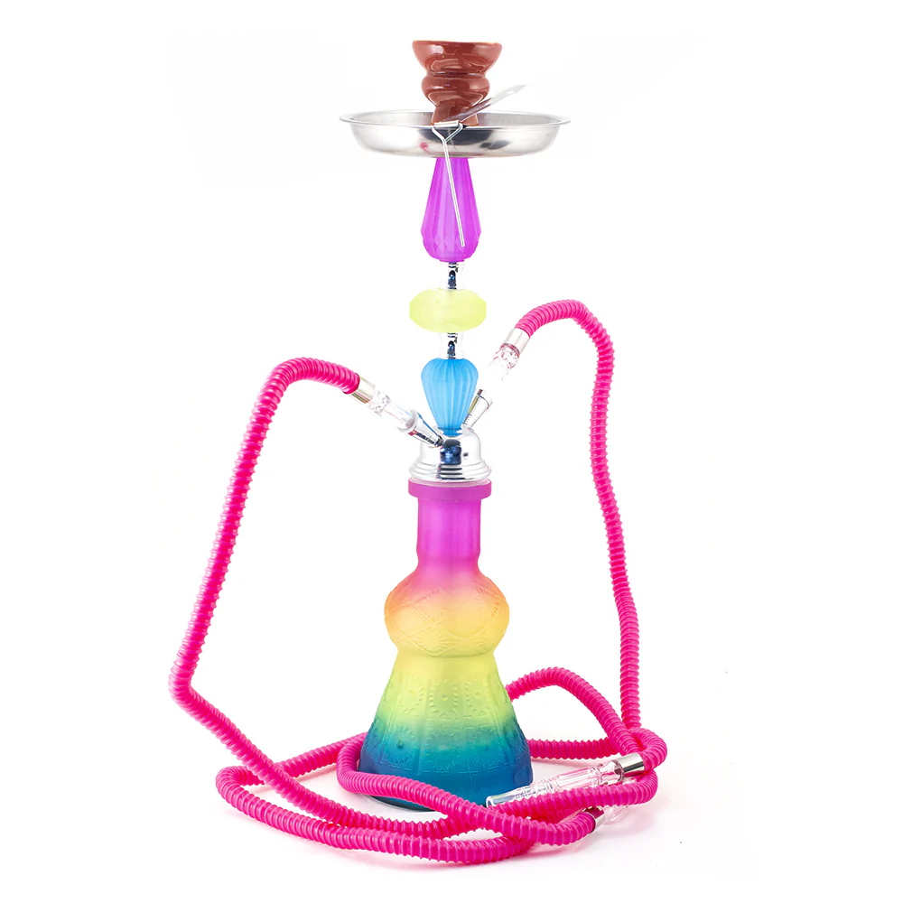 HOOKAH - 52cm 2 HOSE RAINBOW ACRYLIC CHROME METAL PINK CONE - Image 2