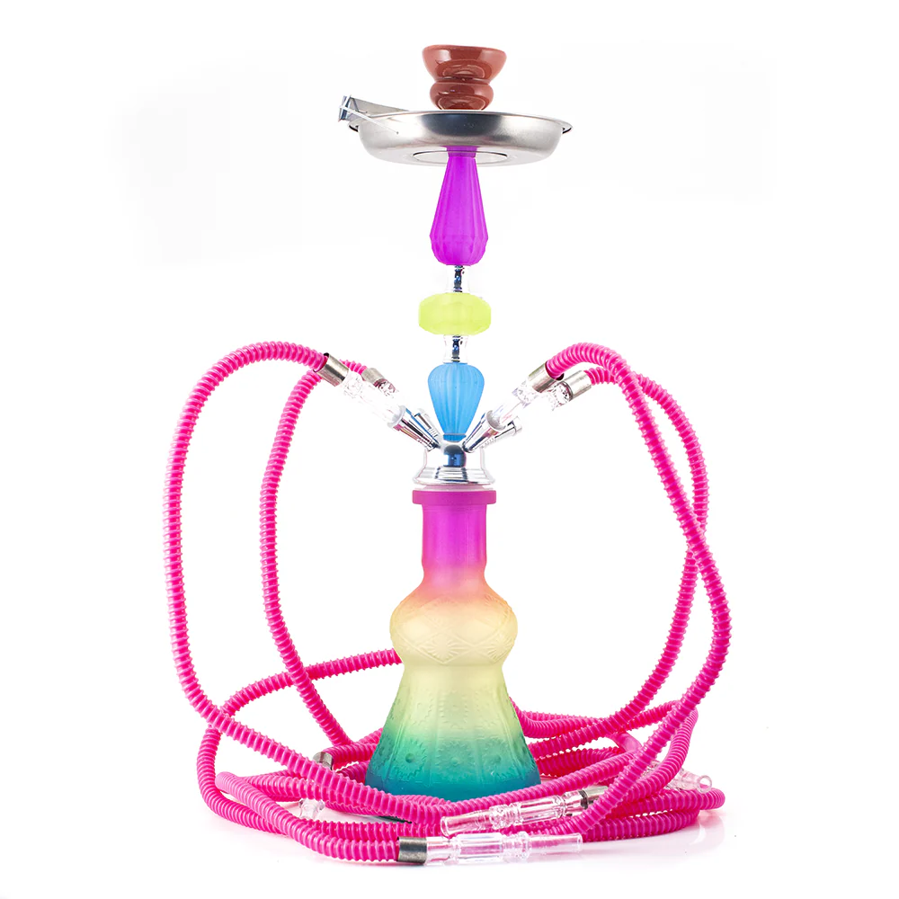HOOKAH - 52cm 4 HOSE RAINBOW ACRYLIC CHROME METAL PINK CONE - Image 2