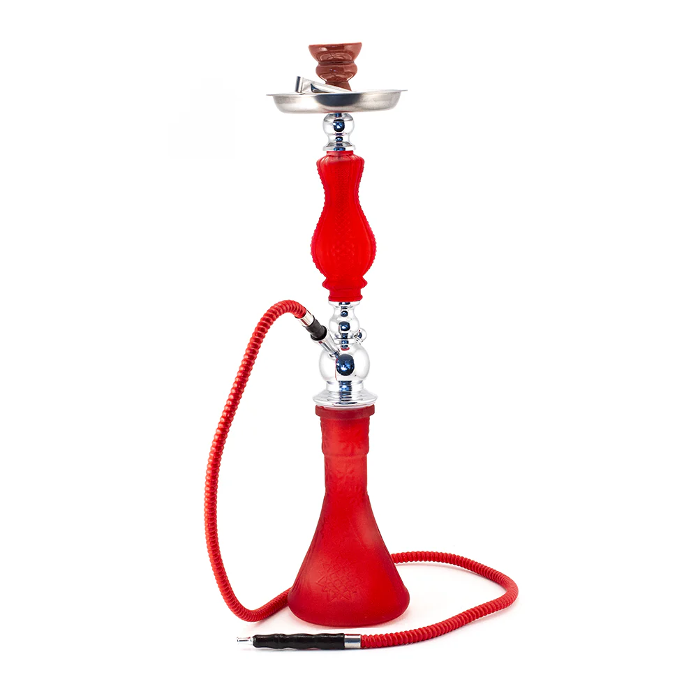 HOOKAH - 64cm 1 HOSE RED PATTERN GLASS CHROME METAL RED CONE - Image 2