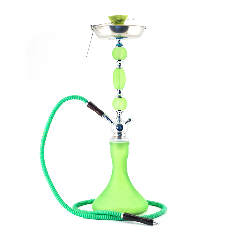 HOOKAH - 65cm 1 HOSE GREEN GLASS CHROME METAL 3 BUMP GREEN CONE