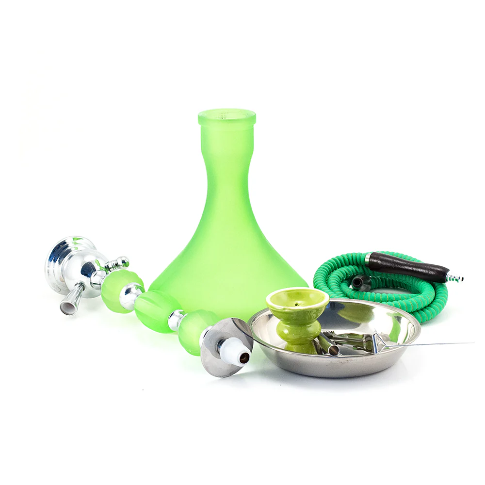 HOOKAH - 65cm 1 HOSE GREEN GLASS CHROME METAL 3 BUMP GREEN CONE - Image 2