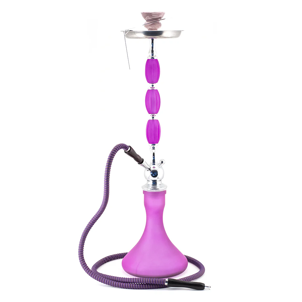 HOOKAH - 73cm 1 HOSE PURPLE GLASS CHROME METAL 3 BUMP PINK CONE - Image 2