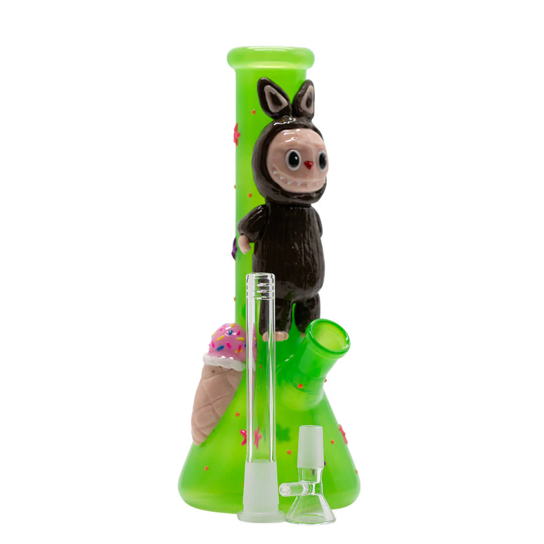 Green Bong with Brown Lafufu - Glass Bong - Image 3