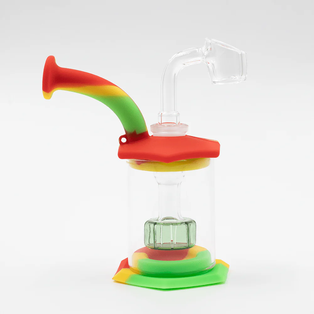 Mini Carousel Hexagon Silicone/Glass Bong - Rasta - Image 2