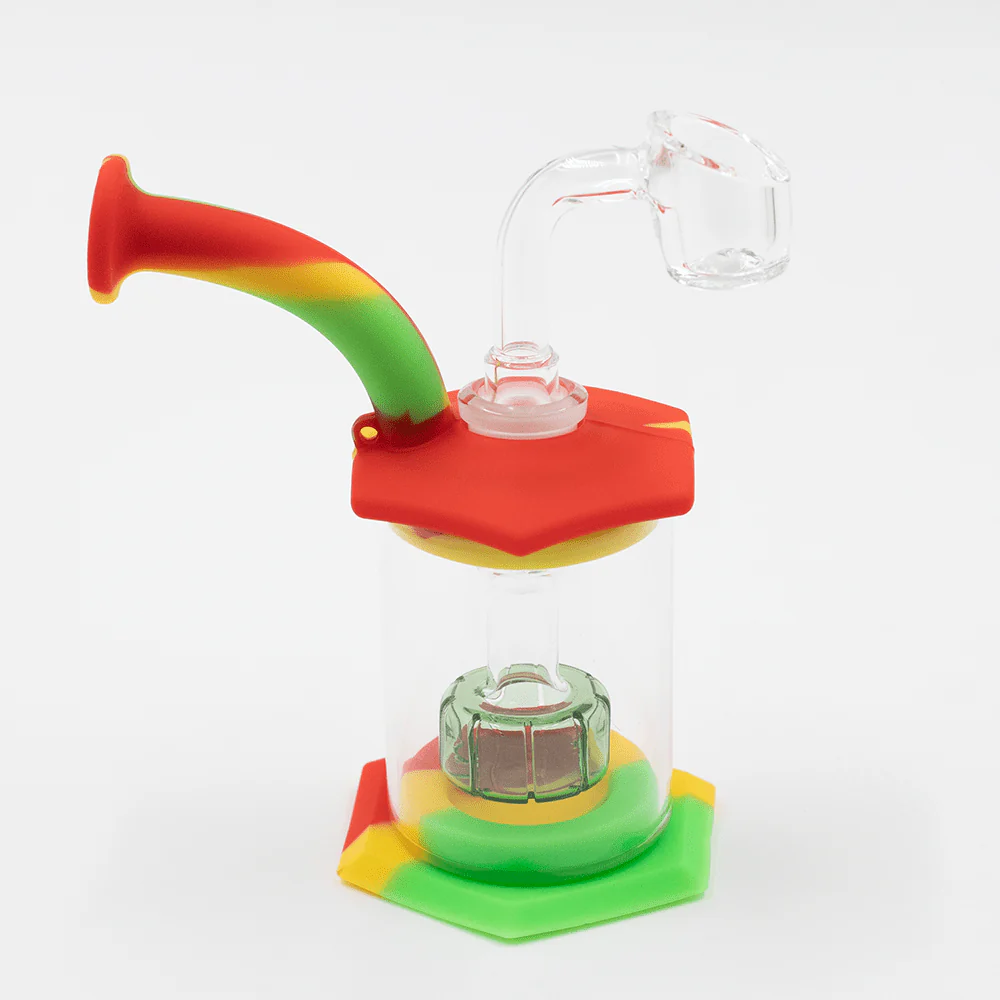 Mini Carousel Hexagon Silicone/Glass Bong - Rasta - Image 3