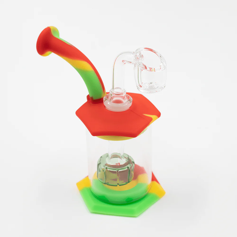 Mini Carousel Hexagon Silicone/Glass Bong - Rasta - Image 4