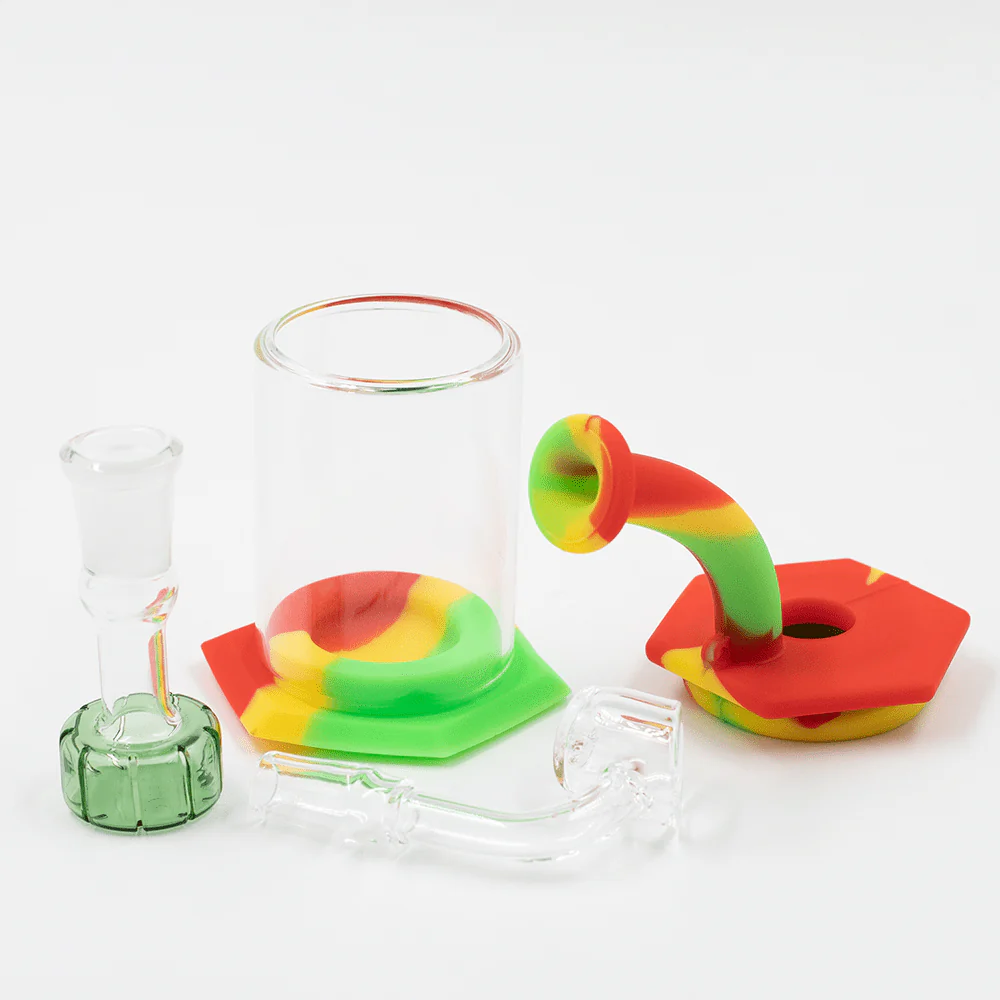Mini Carousel Hexagon Silicone/Glass Bong - Rasta - Image 5