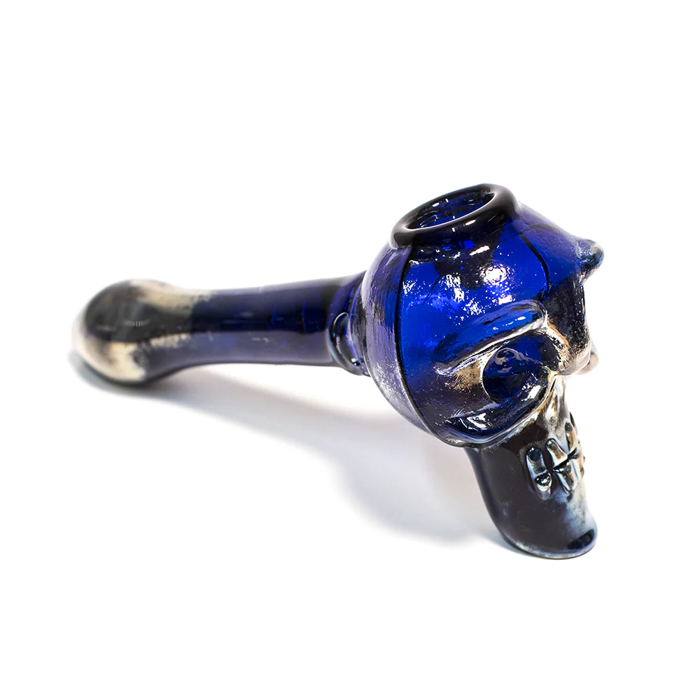 PIPE - GLASS BLUE TUBE/SILVER FUMED SKULL - Image 2