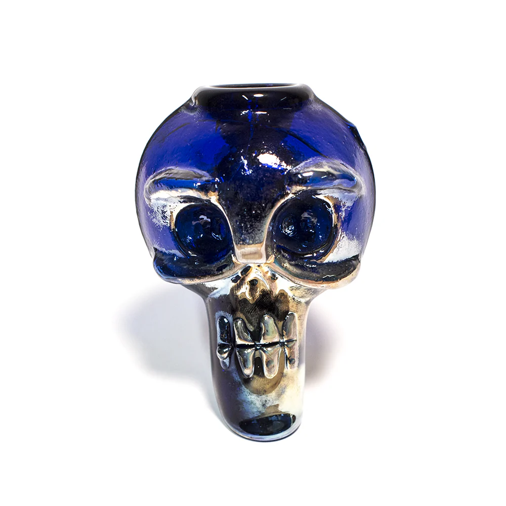 PIPE - GLASS BLUE TUBE/SILVER FUMED SKULL - Image 3