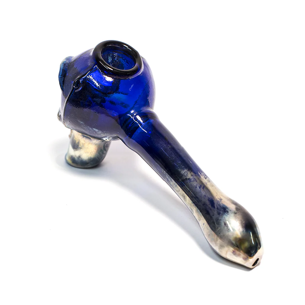 PIPE - GLASS BLUE TUBE/SILVER FUMED SKULL - Image 4
