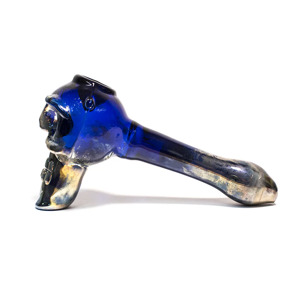 PIPE - GLASS BLUE TUBE/SILVER FUMED SKULL - Image 5