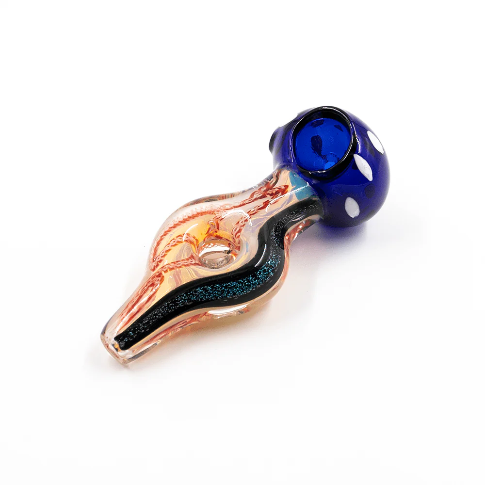 PIPE - GLASS DRY DOUGHNUT SPLIT NECK VARIOUS BODY COLOURS BLUE HEAD WHITE DOTS - Image 5
