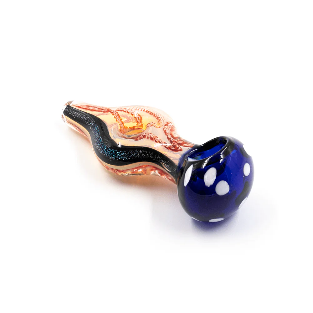 PIPE - GLASS DRY DOUGHNUT SPLIT NECK VARIOUS BODY COLOURS BLUE HEAD WHITE DOTS - Image 6