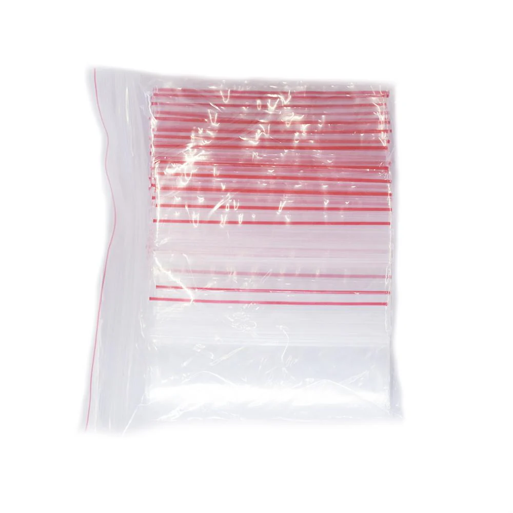 PLASTIC BAG ZIP 3" X 4" (75mmx100mm) RED STRIPE P/S BAG (100)